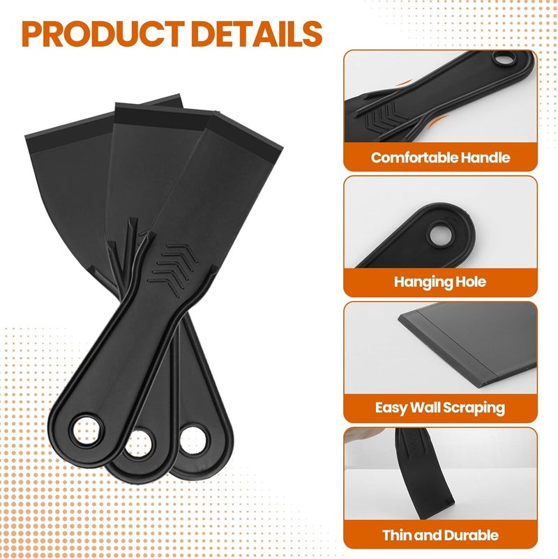 OXDFK 6 PCS Plastic Putty Knife, Black Flexible Putty Knife Scraper, Plastic Paint Scraper, Putty Knife Used for Repairing Walls, Pasting Plaster (Mix) - Image 3